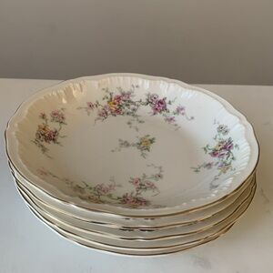 Set of 5 Theodore Haviland soup Or salad plates Floral Dinnerware Set Gold Trim‎